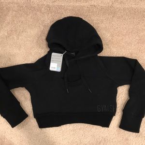 New Gymshark Cropped Raw Edge Hoodie Black Small